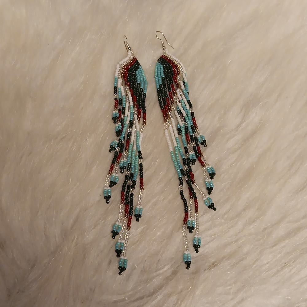 Multi Colored Long Beaded Dangle Earrings - image 3